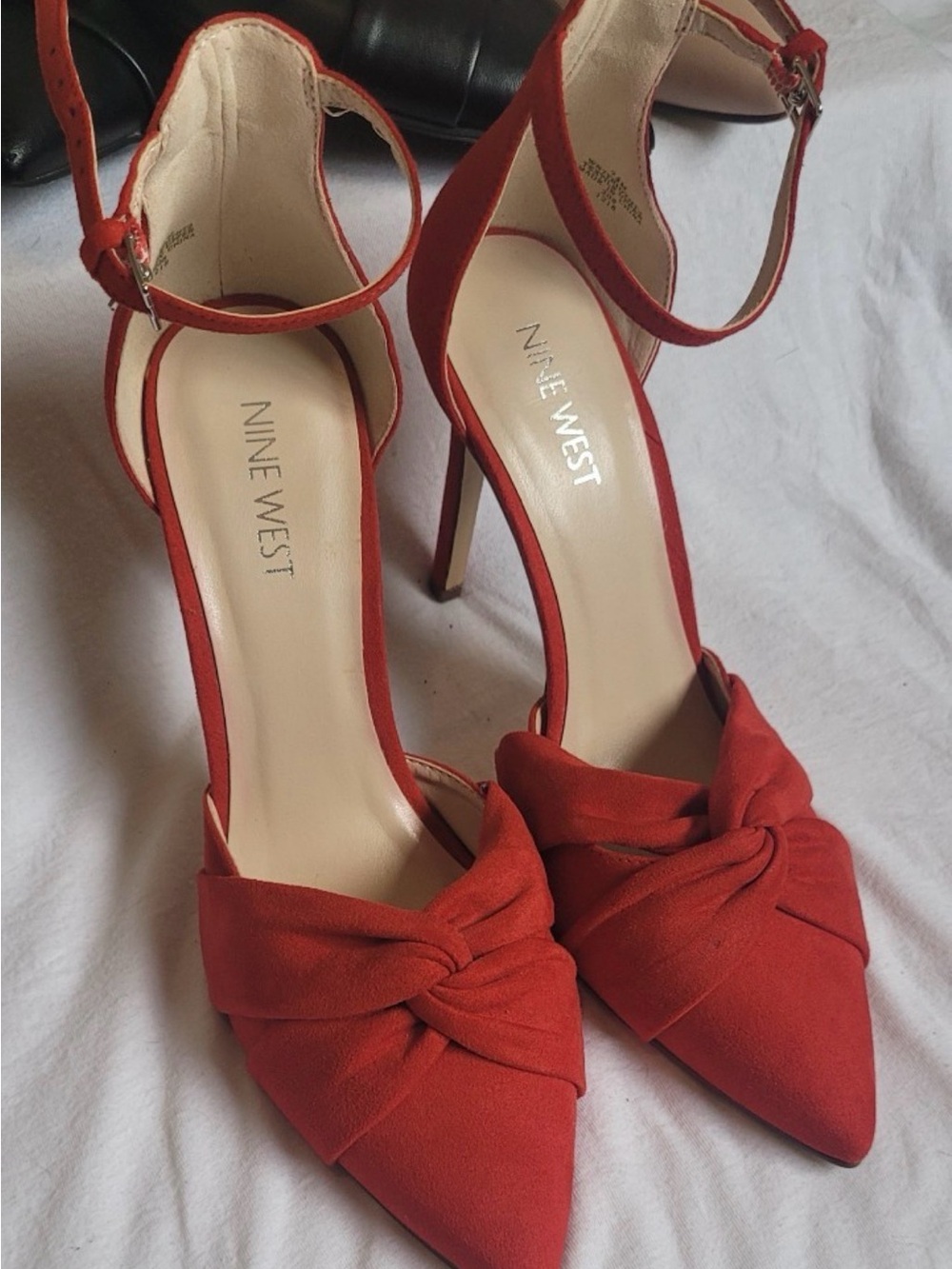 Nine West Red Knotted Ankle-Strap Pointed-Toe Heels - SIZE 7.5